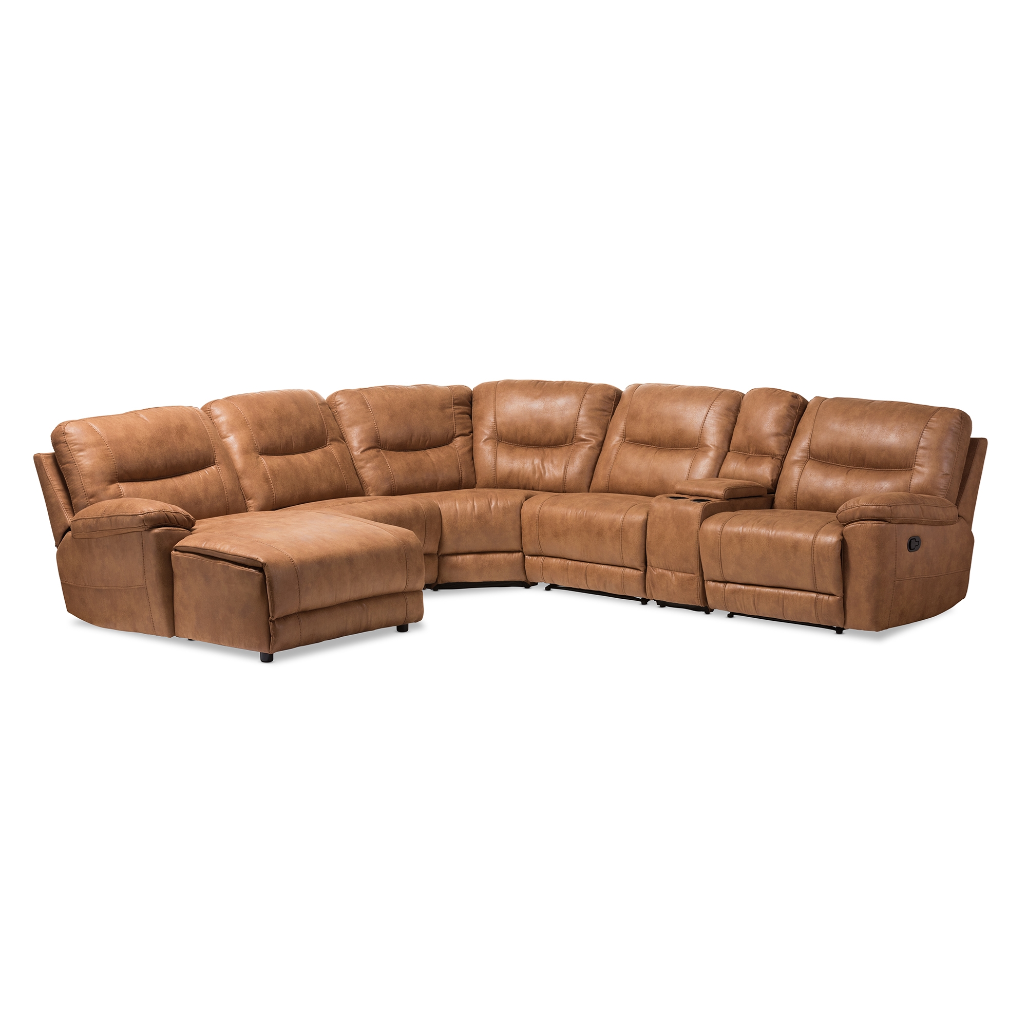 Brown leather deals sectional with recliners